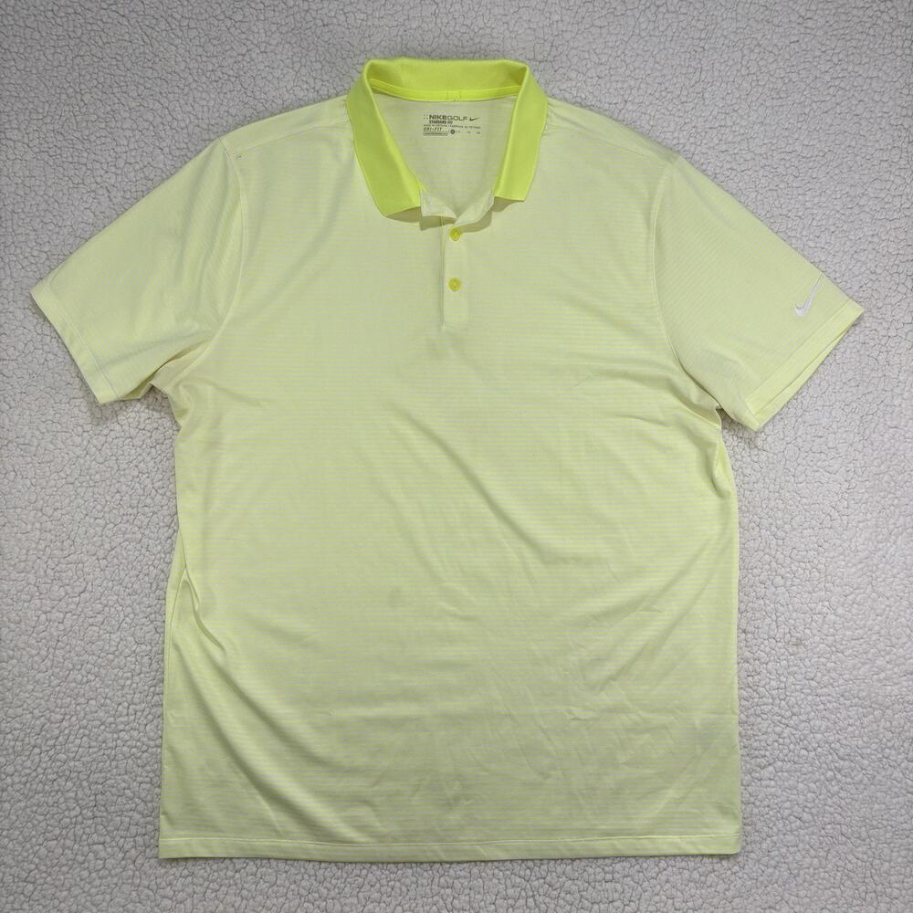 Nike Golf Standard Fit Performance Polo Mens Size XL Neon Yellow Striped Dri Fit